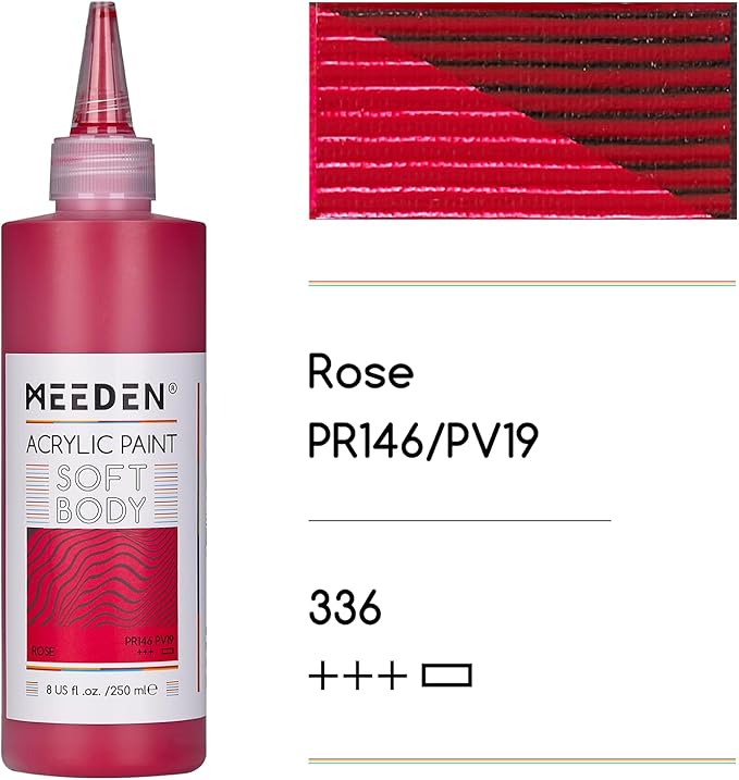 MEEDEN Soft Body Acrylic Paint: Rose Red Matte Finish - 250ml/8.45oz Bulk Acrylic Colors in Ergonomic Bottle - Fluid Flow Art Paints for Artists Canvas Painting