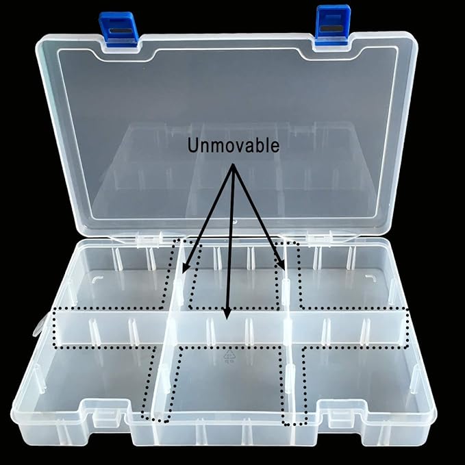 Qualsen Plastic Organizer Storage Box with Adjustable Dividers, Fishing Tackle Box and Bead Organizer Box for Jewelry, Beads, Earrings, Tools, Fishing Hooks, and Small Accessories（34 Grid x 4）