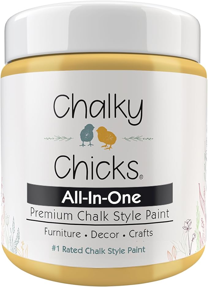 Chalky Chicks All-in-One Chalk Paint for Furniture or Cabinet - 8 Fl Oz - Matte Finish Tuscany (Yellow) for Metal, Wood Furniture Paint - No Sanding All-in-One for Home Decor & Crafts, USA Made