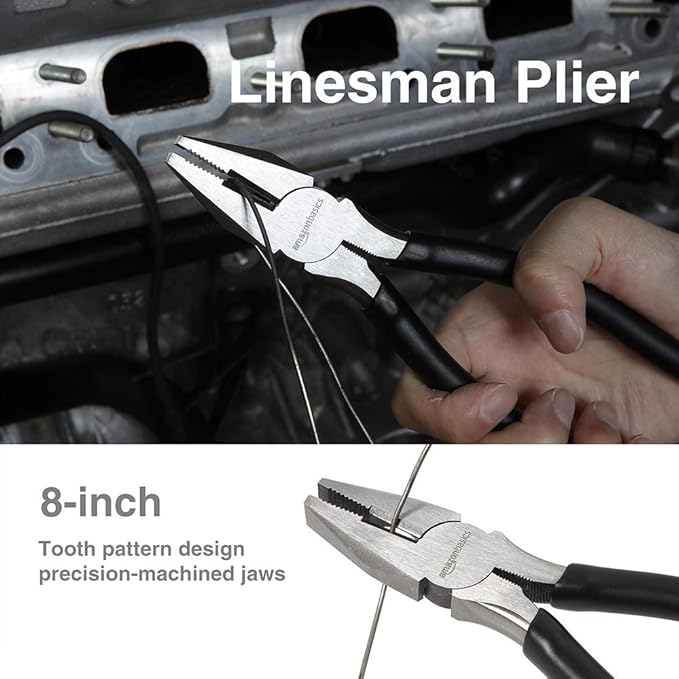 Amazon Basics Pliers Set, Hand Tools for Precision, Set of 4, Black and Silver