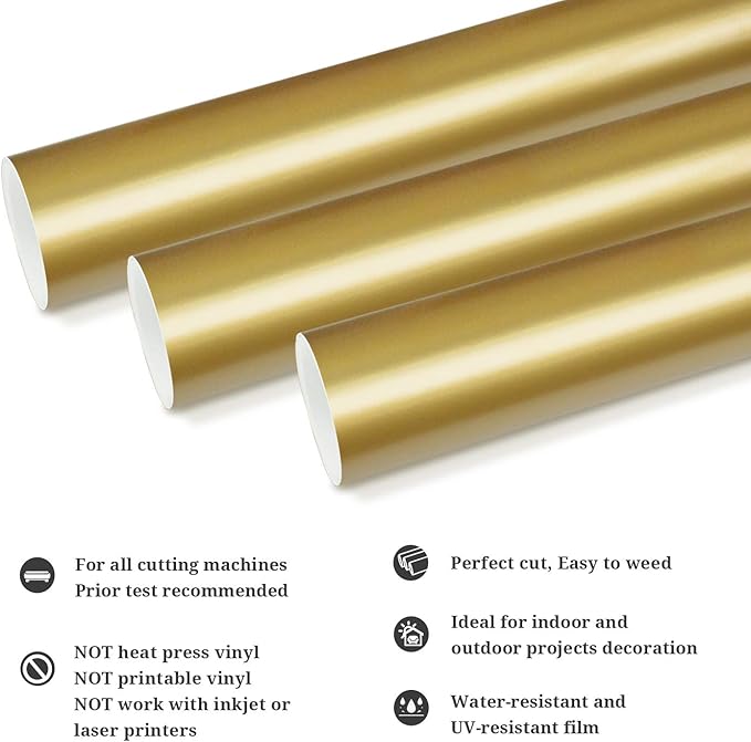 TECKWRAP Gold Adhesive Vinyl Glossy Gold Vinyl Wrap Matte Gold Vinyl Permanent 12" x 10ft, Glossy Gold