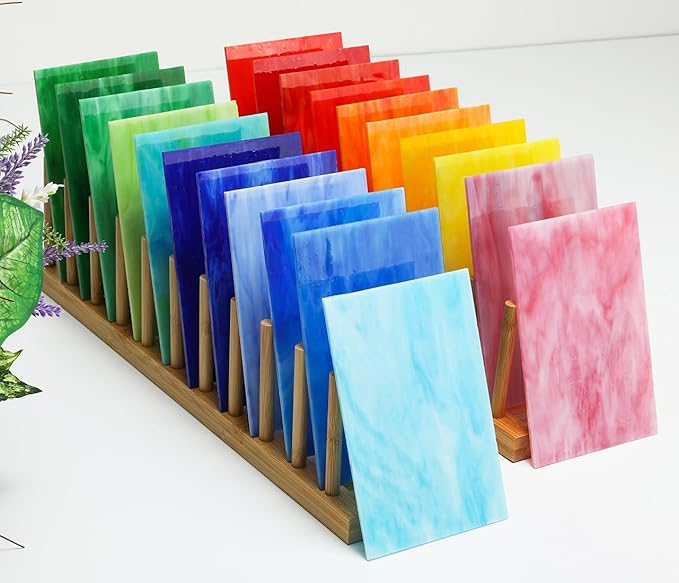 Lanyani 26 Sheets Colorful Vibrant Stained Glass Sheets Variety Assortment Pack, Opaque Mosaic Art Glass Panel Packs for Stain Glass Crafts DIY Projects,4x6 inches