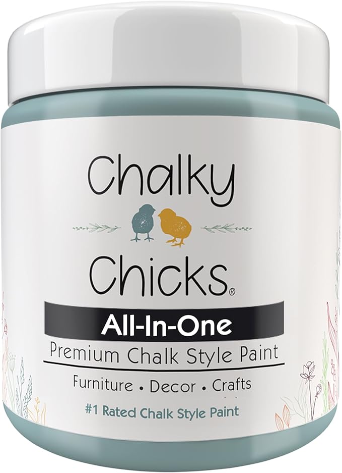 Chalky Chicks All-in-One Chalk Paint for Furniture or Cabinet - 8Fl Oz - Matte Finish Stormy Seas (Light Blue) for Metal, Wood Furniture Paint - No Sanding All-in-One for Home Decor & Crafts, USA Made
