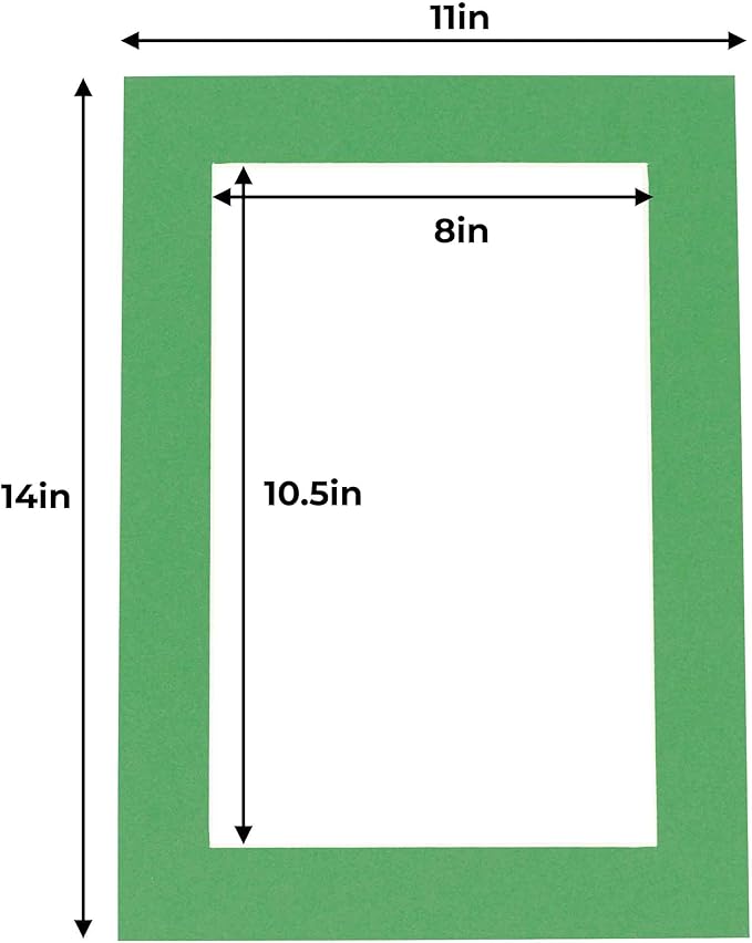 11x14 Mat for 8.5x11 Photo - Precut Bright Green Picture Matboard for Frames Measuring 11 x 14 Inches - Bevel Cut Matte to Display Art Measuring 8.5 x 11 Inches - Acid Free Pack of 25 MATS