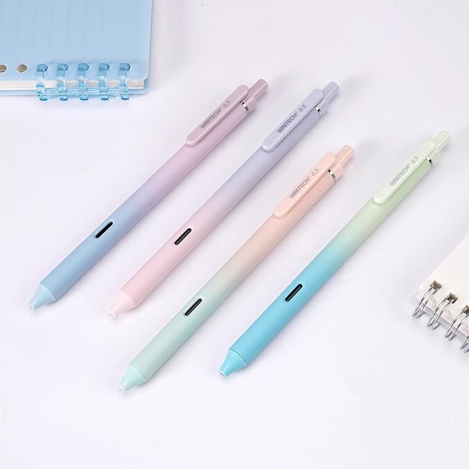 WRITECH Gel Pens Fine Point: 0.5mm Black Ink Retractable 4ct Smooth Writing No Bleed with Aesthetic Gradient Color Pen Barrel for Journaling Note Taking Sketching