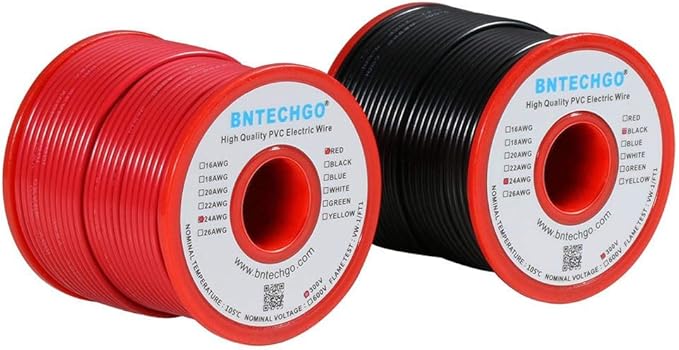 BNTECHGO 24 Gauge PVC 1007 Solid Electric Wire Red and Black Each 100 ft 24 AWG 1007 Hook Up Tinned Copper Wire