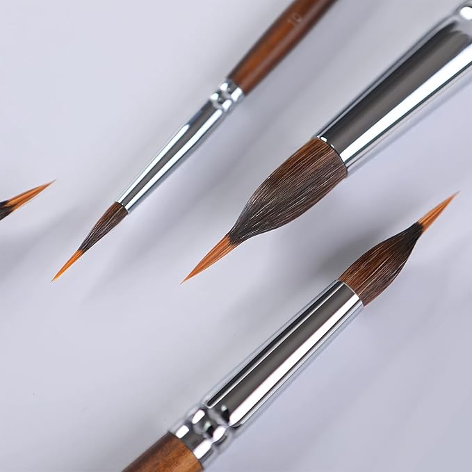 Watercolor Brushes Professional, Fuumuui 4Pcs Extended Needle Point Brushes Synthetic Extra Long Pinhead Brush with Sable Body for Fine Detailing - Watercolor Acrylic Gouache Inks Painting