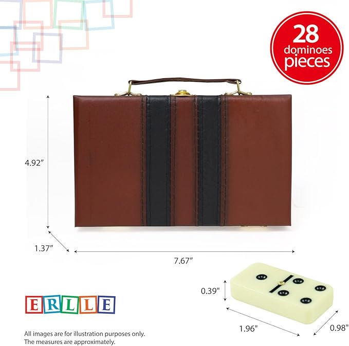 ERLLE - Premium Double 6 Dominoes Set, Classic Domino Game with Leather Case, Domino Set for Adults & Kids, Durable, Travel-Friendly, and Easy to Read Tiles