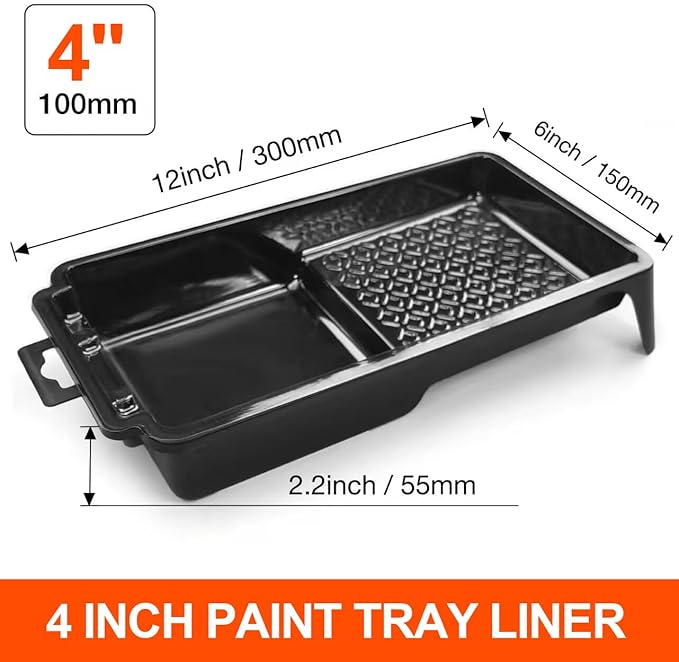 Great Andrew 24-Pack 4 Inch Paint Tray and Liners - 23 Pcs Disposable Plastic Paint Roller Tray Liners with 1 Pcs Paint Tray - Small Paint Pans for Walls, DIY Painting Projects
