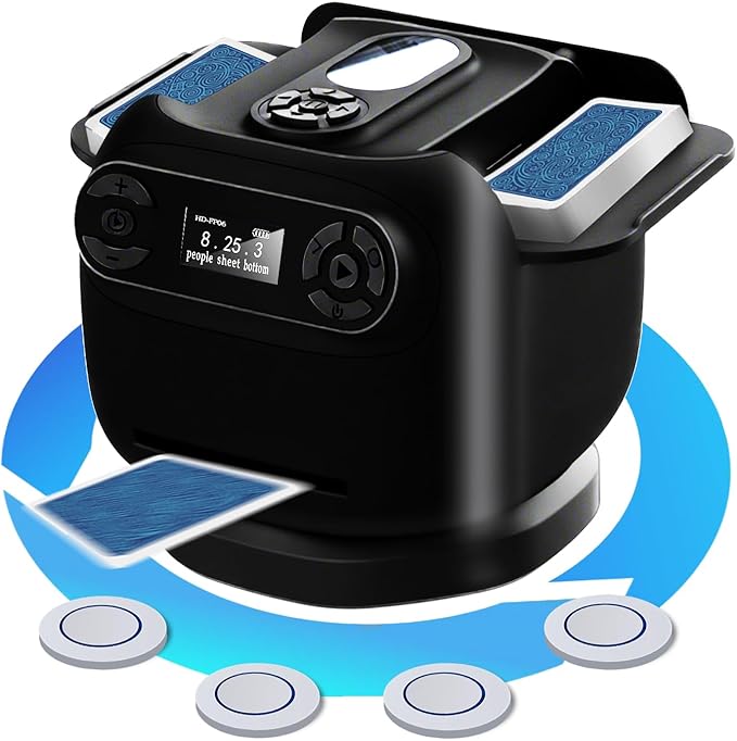 2025 Automatic Card Shuffler and Dealer Machine, 2-in-1 Smart 360°Rotating Card Dealer and Shuffler Machine, Super Quiet, Safer, Various Card Games for Home and Club-Black