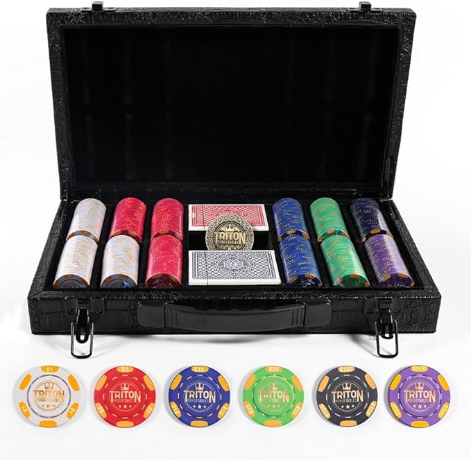 Triton Foldable Poker Table with 10 Chairs and Poker Chips Set 300- Premium Soft-Padded Armrest, Individual Cup Holders- Premium Chips Set, Individual Chair for Everyone