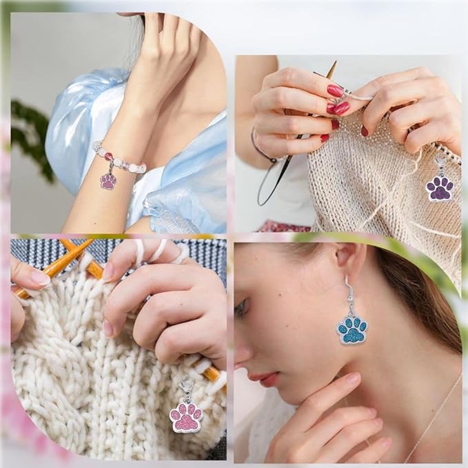 SUNNYCLUE 1 Box 16Pcs Knitting Stitch Markers Cute Pet Paw Dog Cat Paws Enamel Charms Lobster Clasp Charms Removable Locking Crochet Pendants for Sewing Weaving DIY Zipper Pull Decoration