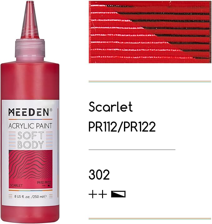 MEEDEN Soft Body Acrylic Paint: Scarlet Red Matte Finish - 250ml/8.45oz Bulk Acrylic Colors in Ergonomic Bottle - Fluid Flow Art Paints for Artists Canvas Painting