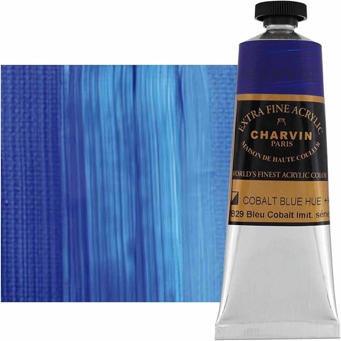 Charvin Extra Fine Professional Acrylic Paint - Cobalt Blue Hue, 150ml Tube, Triple-Milled, Lightfast Pigments, Open Stock Artist Acrylic Paints in Nature-Inspired Hues