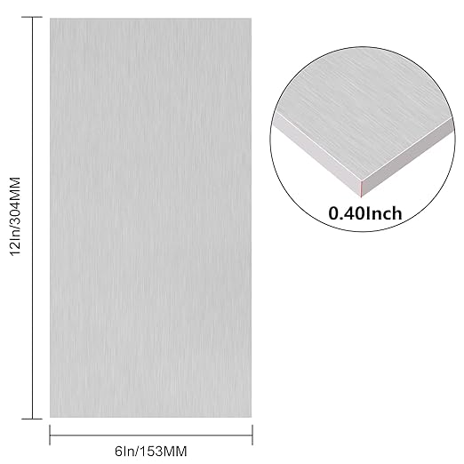 6061 T651 Aluminum Sheet Metal 6 x 12 x 0.40 Inch Flat Plain Aluminum Plate Covered with Protective Film, Heat Treatable Rectangle 10MM Thick Aluminum Metal Plate for Industrial, Crafting