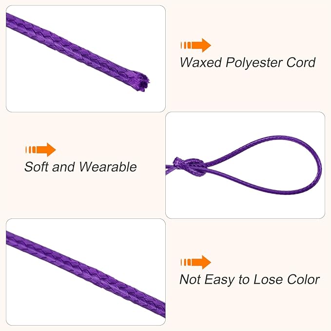 MECCANIXITY Waxed Cord 1.5mm Waxed Polyester Cord 175 Yard Wax String for Bracelet Making,Necklaces, Beading,Jewelry Making and DIY Crafts(Dark Purple)