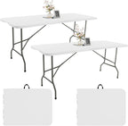 2 Pack 6 FT Folding Tables White Foldable Table, Fold-in-Half with Carrying Handle Portable Plastic Rectangular Table for Party, Dining, Wedding, Camping, Picnic, Indoor Outdoor Events