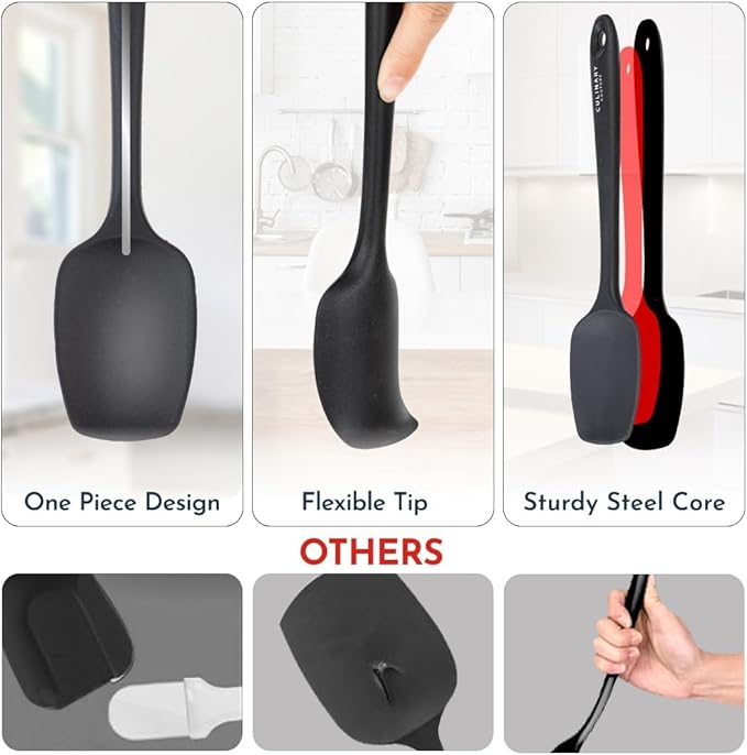 Culinary Couture 4-Piece Black Baking Spatula Set - Rubber Spatulas Silicone Heat Resistant, BPA-Free - Spatula Set for Nonstick Cookware - Silicone Baking Utensils