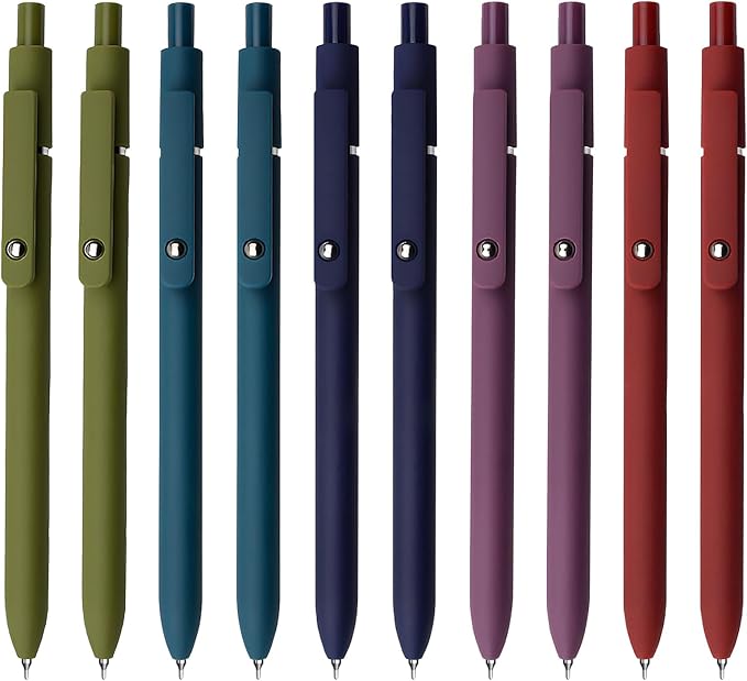 Gel Pens, 10 Pcs 0.5mm Black Ink Pens Fine Point Smooth Writing Pens with Silicone Grip, High-End Series Metal Clip Retractable Pens for Journaling Note Taking (10 Pcs Vintage)