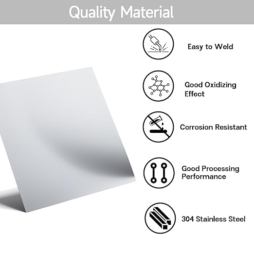 304 Stainless Steel Sheet - 12" X 8" X 1/16" Thin Stainless Steel Plate 1/16 Inch Thickness with Protective Film Metal Sheets Shim Stock for Kitchen DIY Crafting etc. (305 x 203 x 1.6 mm)
