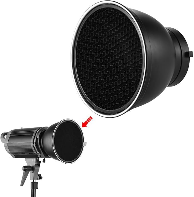 7" Standard Reflector Lamp Shade Dish Diffuser with 20° /40°/ 60° Honeycomb Grid White Soft Cloth for Bowens Mount Studio Strobe Flash Light Speedlite