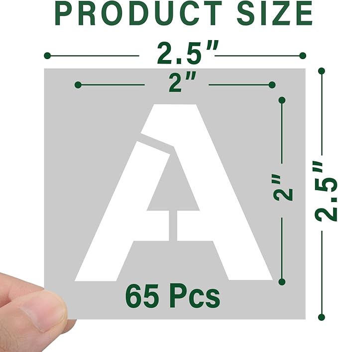 WISYOK 2 Inch 65 Pcs Letter Stencils and Numbers, Reusable Plastic Alphabet Art Craft Templates for Wood, Wall, Fabric, Rock, Signage,Cake,DIY