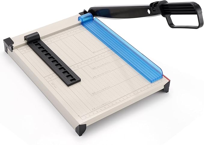 Paper Cutter, Paper Slicer with Safety Guard and Blade Lock, 12" Cut Length Guillotine Paper Cutter with 16 Sheet Capacity, Paper Cutters and Trimmers for Cardstock Cardboard (White)