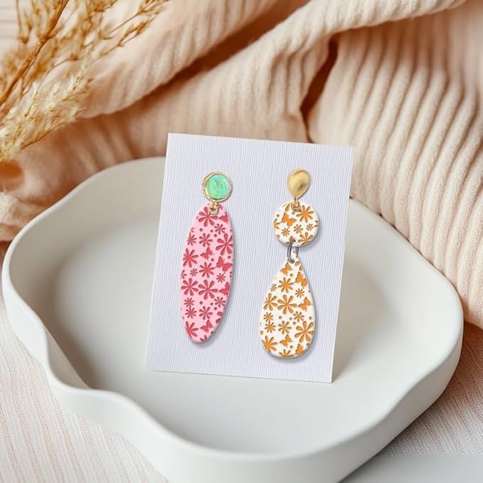 CHGCRAFT Daisy Polymer Clay Texture Sheets Butterfly Silicone Texture Stamp Clay Texture Mat Flower Modeling Pattern Pad Texture Sheets for Polymer Clay Jewelry and Clay Earrings Tools