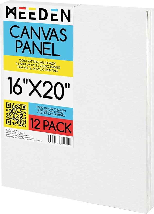 MEEDEN 12-Pack Canvas Boards for Painting, 16 × 20 Inches Blank White Canvas Panels, 100% Cotton, 8 oz Gesso-Primed, Canvas Art Supplies for Acrylic Pouring Airbrushing & Oil Painting
