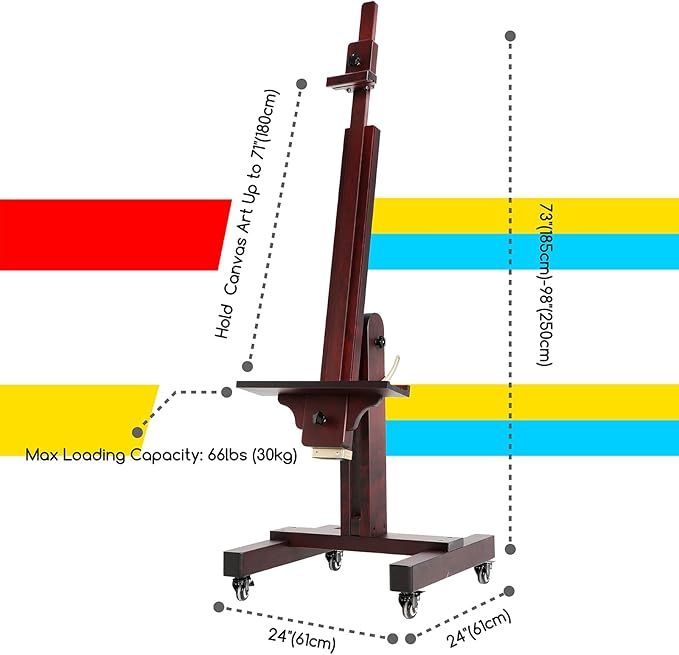 MEEDEN Heavy Duty Painting Easel: Professional Solid Beechwood Large Easel Holds Canvas Art up to 71” High - Tilts Flat Easily Wooden Floor Easel for Adult Artist Beginners Art Studios