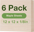 6 Pack Maple Plywood Sheets, 12 x 12 x 1/8 Inch, 3mm Plywood for Laser Cutting, Thin Unfinished Wood Sheets for Architectural Models, Wood Burning and DIY Crafts