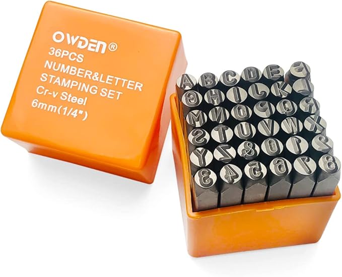 OWDEN Professional 36Pcs. Steel Metal Stamp Set,(1/4”) 6mm,Steel Number and Letter Punch Set,Alloy Steel Made HRC 58-62 for Jewelry Craft Stamping.