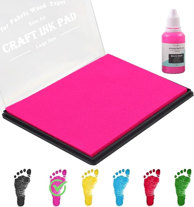 5"x4'' Large Ink Pad Washable Stamp Ink Pad for Baby Footprint Handprint with 30ml Premium Refill Ink (Pink)