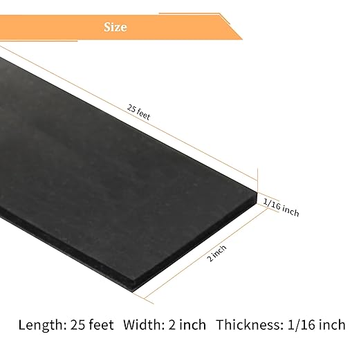 DOBTIM Solid Neoprene Rubber Strips with Adhesive Backing 1/16 (.062)" Thick x 2" Wide x 25' Long, Self Adhesive Rubber Sheets, Rolls & Strips for DIY Gaskets Crafts Pads Seals Warehouse Flooring