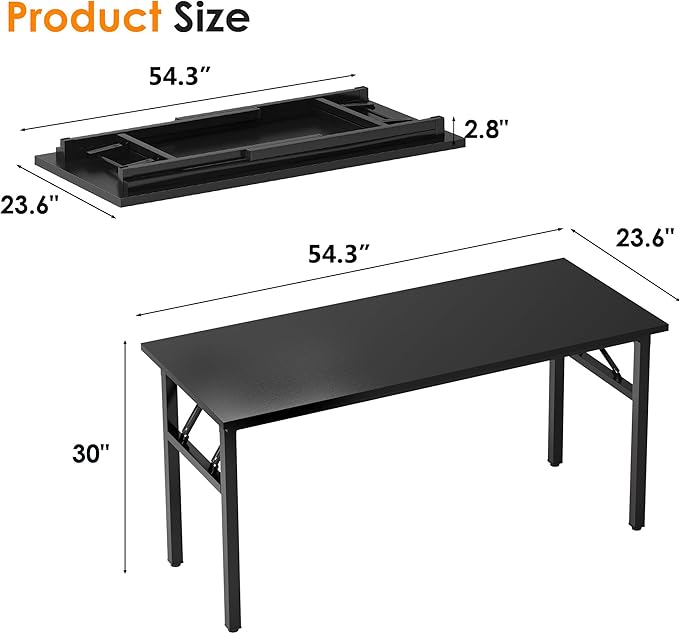 Need Folding Desk, 54 inch Large Computer Desk for Home Office, No Install Needed Study Student Writing Table Desk Workstation, Black