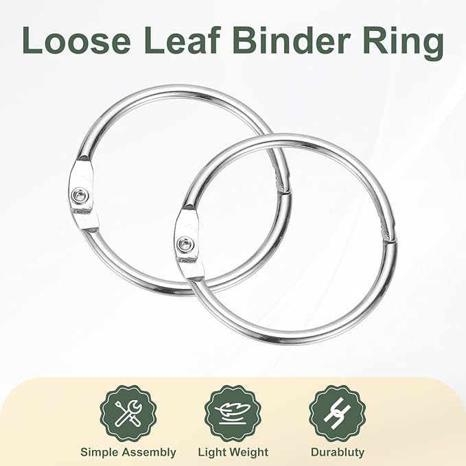 PATIKIL 1.3" x 1.5" Loose Leaf Binder Rings, 30 Pcs Metal Book Rings Nickel Keychain Ring for Paper Index Cards Flash Card Notebook Rings Office Home Book Binder, Silver Tone