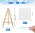 MECCANIXITY Canvas Boards for Painting with 4.9" Mini Easel Kit, 3x3 Cotton Blank Primed Art Canvas Panels Acid-Free for Painting Supplies Oil Acrylic Tempera Paint(White, Set of 6)