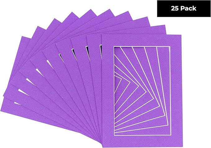 11x14 Mat for 8.5x11 Photo - Precut Purple Picture Matboard for Frames 11 x 14 Inches - Bevel Cut Matte to Display Art 8.5 x 11 Inches - Acid Free Pack of 25 MATS with Backing Boards & Clear Bags