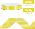 TONIFUL 1 Inch x 100yds Lemon Yellow Satin Ribbon, Thin Solid Color Satin Ribbon for Gift Wrapping, Crafts, Hair Bows Making, Wedding Party Decoration, Invitation Cards, Floral Bouquets, Christmas