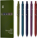 Gel Pens, 5 Pcs 0.5mm Black Ink Pens Fine Point Smooth Writing Pens with Silicone Grip, High-End Series Metal Clip Retractable Pens for Journaling Note Taking (Vintage)