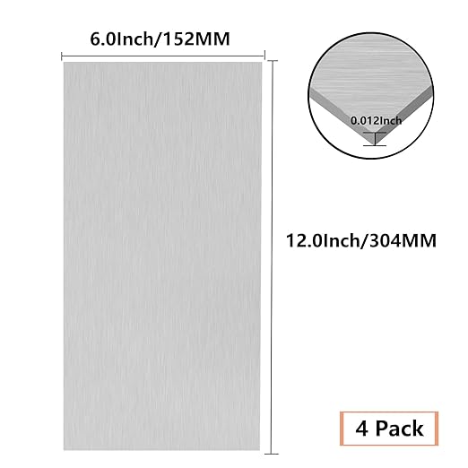 4Pack 5052 H32 Thin Aluminum Sheet Metal 6 x 12 x 0.012 (12Mil) Aluminum Plate Covered with Protective Film, Rectangle 0.3MM Thin Aluminum Metal Plate for Crafting, DIY, Handcraft, Backsplashes