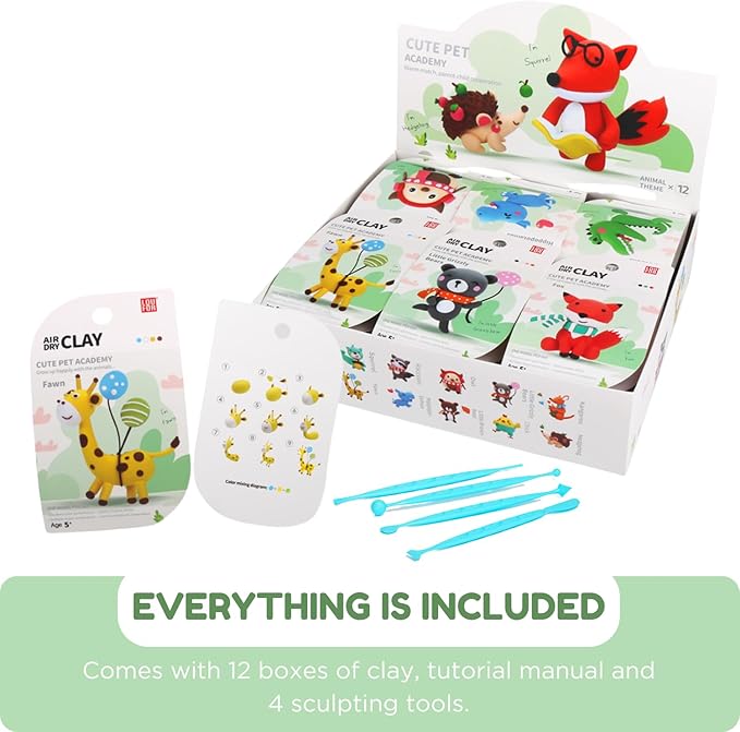 Air Dry Clay Kits - Modeling Clay for Kids, Ultra Light & Soft, Safe & Non-Toxic, DIY Airdryclay Kit with Sculpting Tools and Tutorials, Creatible Art Crafts Toys Gifts for Boys Girls