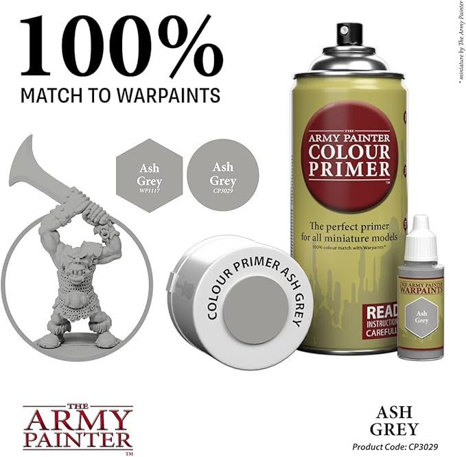 The Army Painter Colour Primer Ash Grey, 400 mL Acrylic Spray Primer, Spray Paint for Miniature Priming Basecoat, Tabletop Roleplaying, Boardgames, and Wargames Miniature Modelling