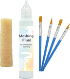 Blue Watercolor Masking Fluid - Professional Art Supplies with Brush & Eraser for Artists, Painting Medium Pen