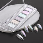 6 Colors Solid Opal Aurora Nail Powder Set, Iridescent Aurora Pigment Holographic Chameleon Sparkly Flakes Glitter Dust Kit for Gel Polish Nail Art Decorations…