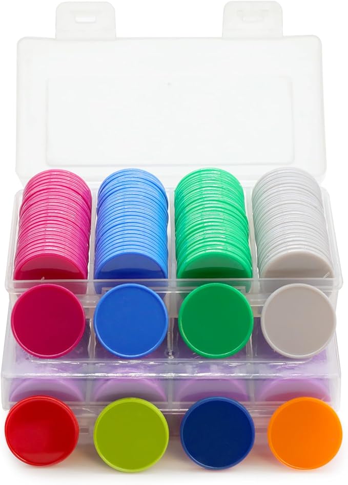 Set of 100 Opaque Plastic Learning Counters Mini Poker Chips Game Tokens with Storage Box (Blue, 1.26 Inch)