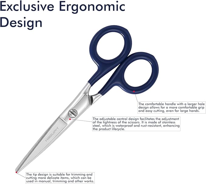 Small Sharp Embroidery Scissors - 5" Precision Tiny Stainless Steel Detail Needlework Shears for Sewing Trimming Fabric Thread Yarn, Comfort Blue Grip Stitchwork Scissors