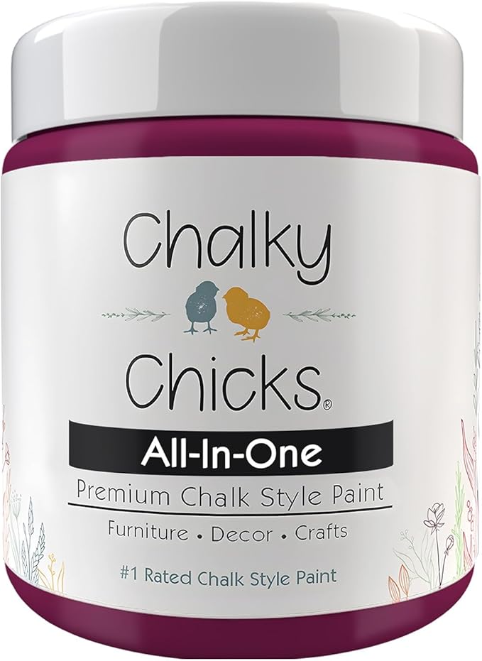 Chalky Chicks All-in-One Chalk Paint for Furniture or Cabinet - 4 Fl Oz - Matte Finish Logan Berry (Plum) for Metal, Wood Furniture Paint - No Sanding All-in-One for Home Decor & Crafts, USA Made