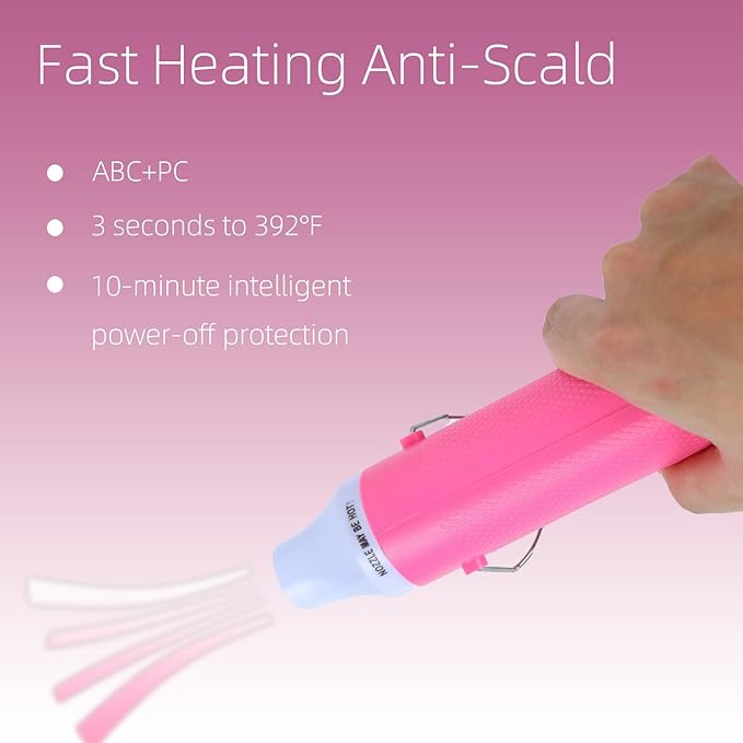 Heat Gun for Crafting, 110V 300W Handed Hot Air Gun, 3.28FT Ultra-Long Cable Portable Heat Gun with Stand and Power Cord for Shrinking Wrapping PVC, DIY Embossing and Drying Paint (Pink)