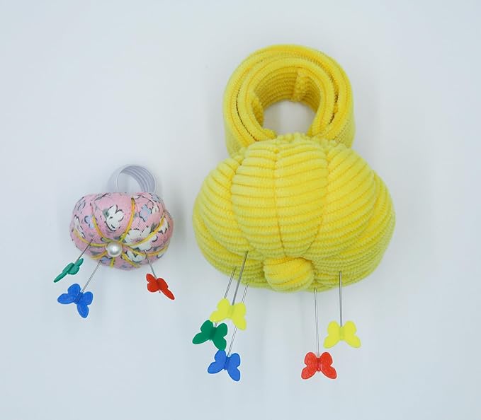 Wrist Pin Cushions Kits Sewing Needle Holder Pincushions with 1 Pcs Elastic Band Ring Pillow Shape Finger Pin Cushion for Sewing Quilting Needlework DIY Crafts. (Yellow)
